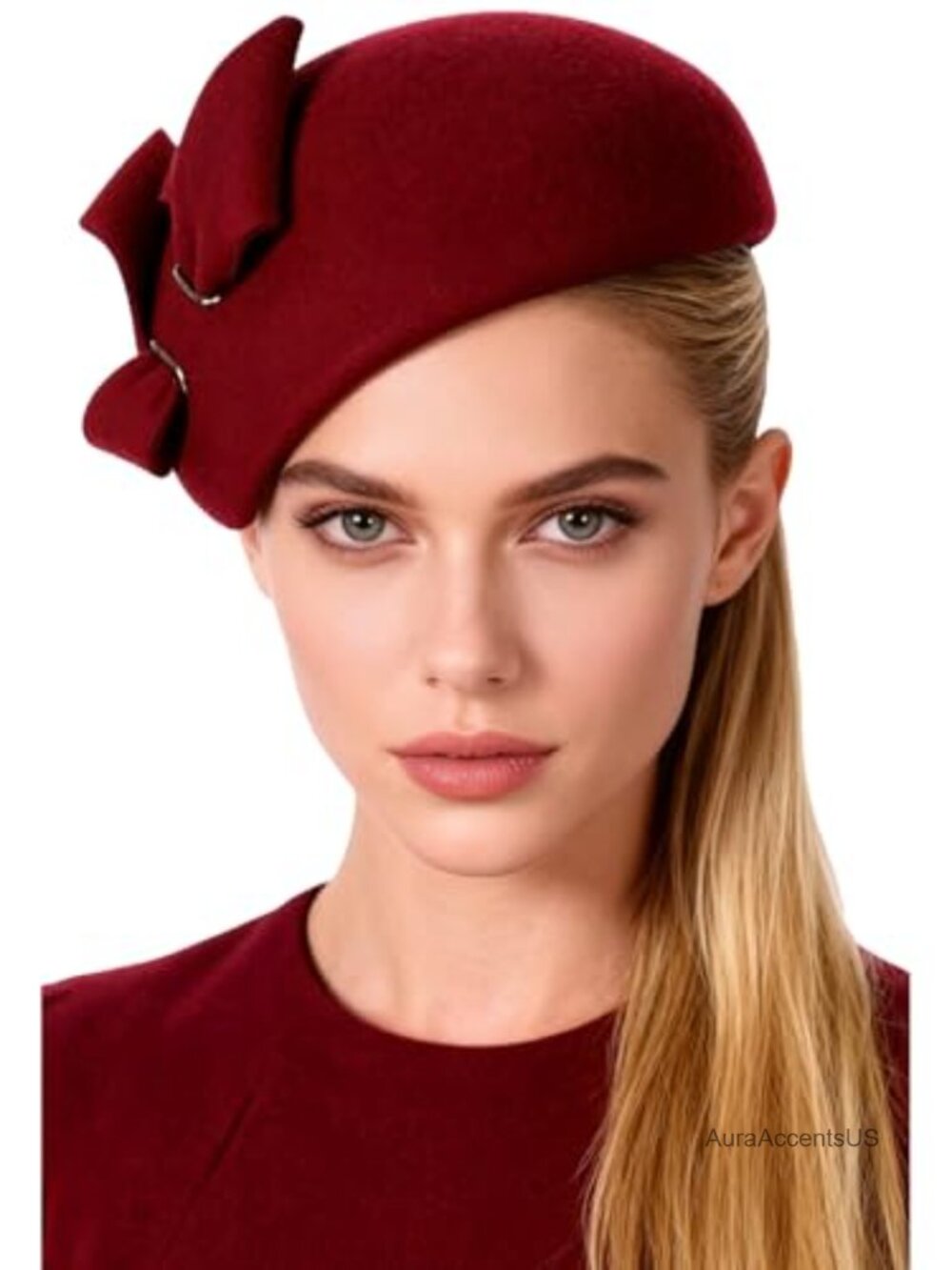 Wool Felt Fascinator Hat with Metal Filigree Hair Clip for Church Tea Parties